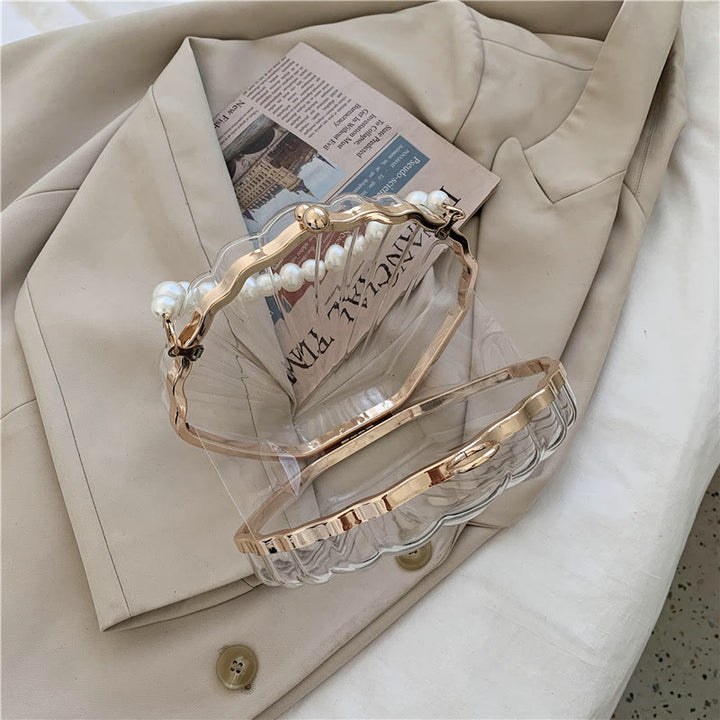 Crossbody Bag For Women Clip Pearl Chain Transparent Bag