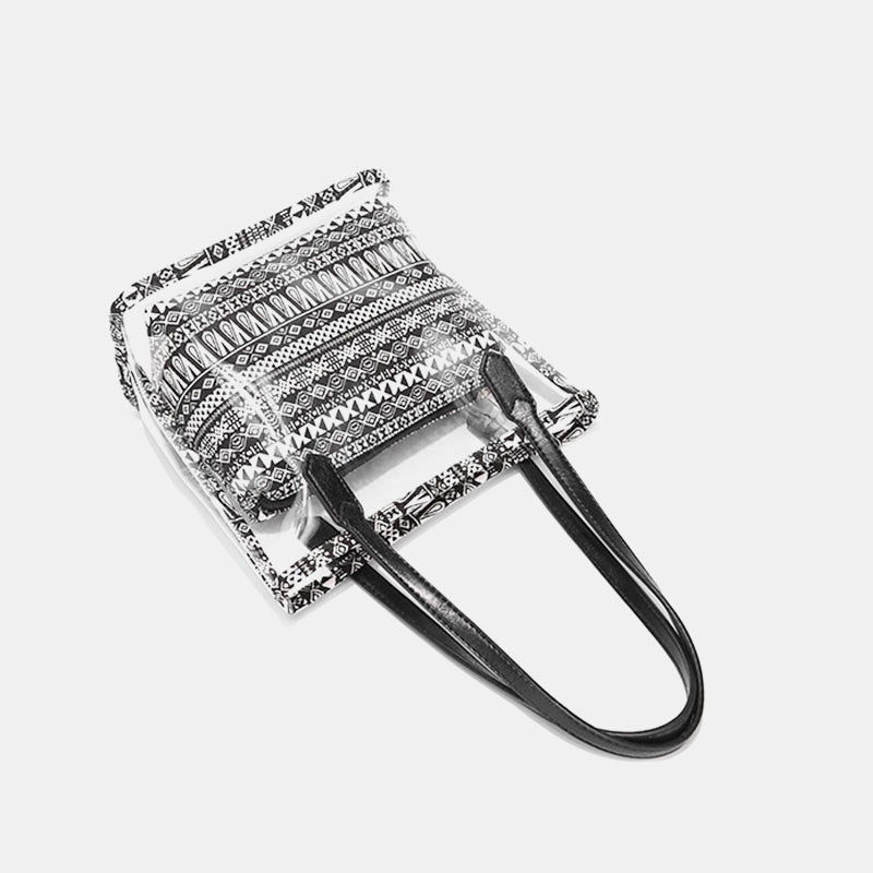 Large Clear Boho Tote Handbag Waterproof PVC Shoulder Bag with Interior Bag