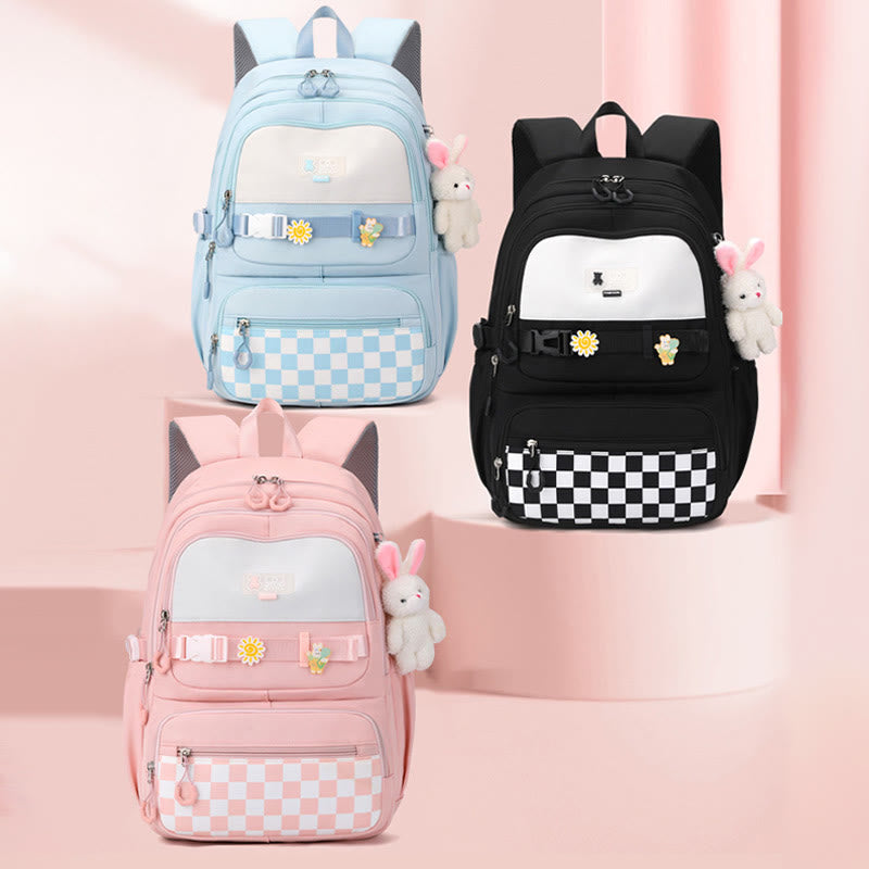 Backpack For Women Plaid Pattern Bright Color Simple Schoolbag