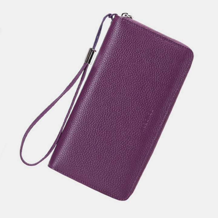 RFID Blocking Genuine Leather Zip Around Wallet Purse with Wrist Strap