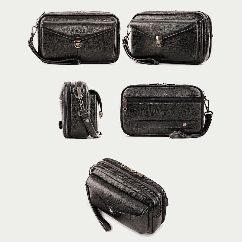 Real Leather Clutch Purse Business Handbag Wrist Bag Fit 7.9" Cellphone
