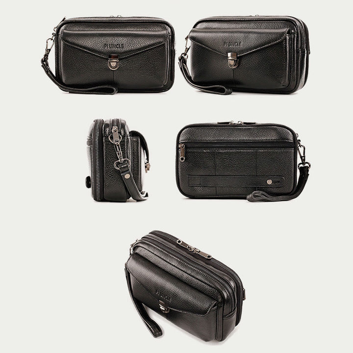 Real Leather Clutch Purse Business Handbag Wrist Bag Fit 7.9" Cellphone