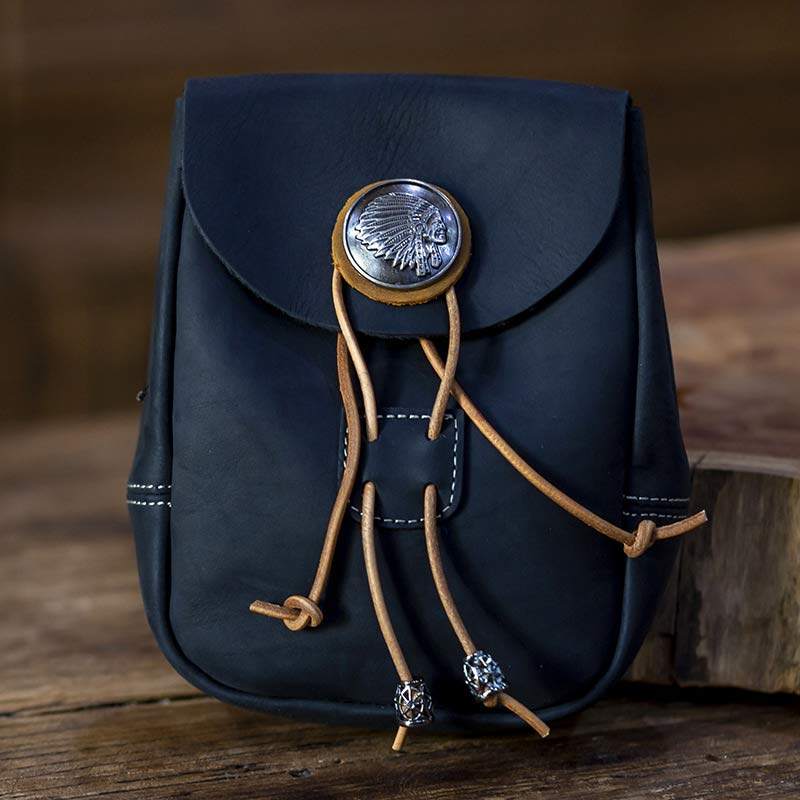 Genuine Leather Drawstring Pouch Purse Waist Bag Portable Wallet Belt Pouch