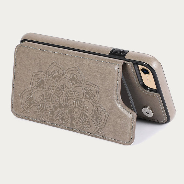 Phone Case For Daily Flower Pattern Magnetic Button Leather Case
