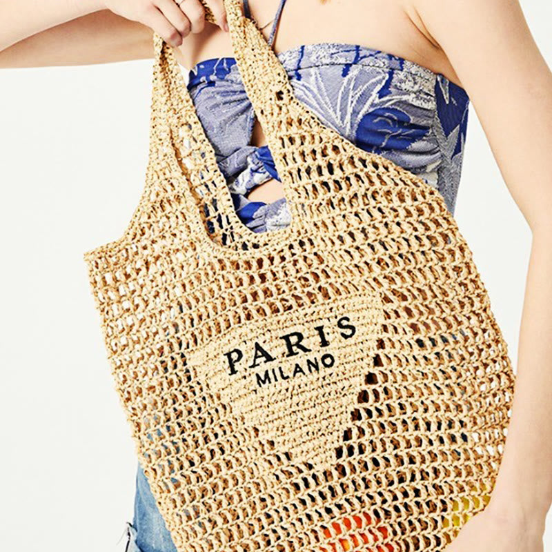 Beach Bag For Women Knitted Retro Hollowed Out Handbag