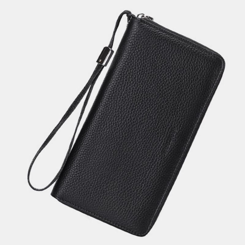 RFID Blocking Genuine Leather Zip Around Wallet Purse with Wrist Strap