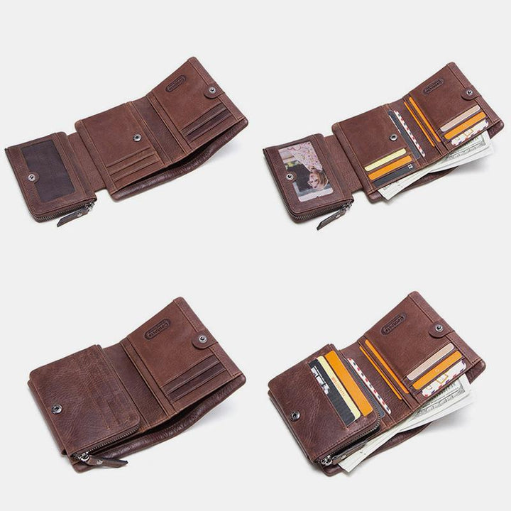 High Capacity Vintage Leather Trifold Wallet