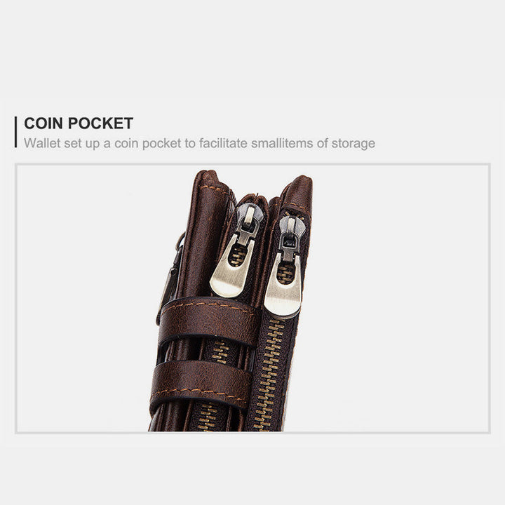 Multifunctional Genuine Leather RFID Bifold Wallet