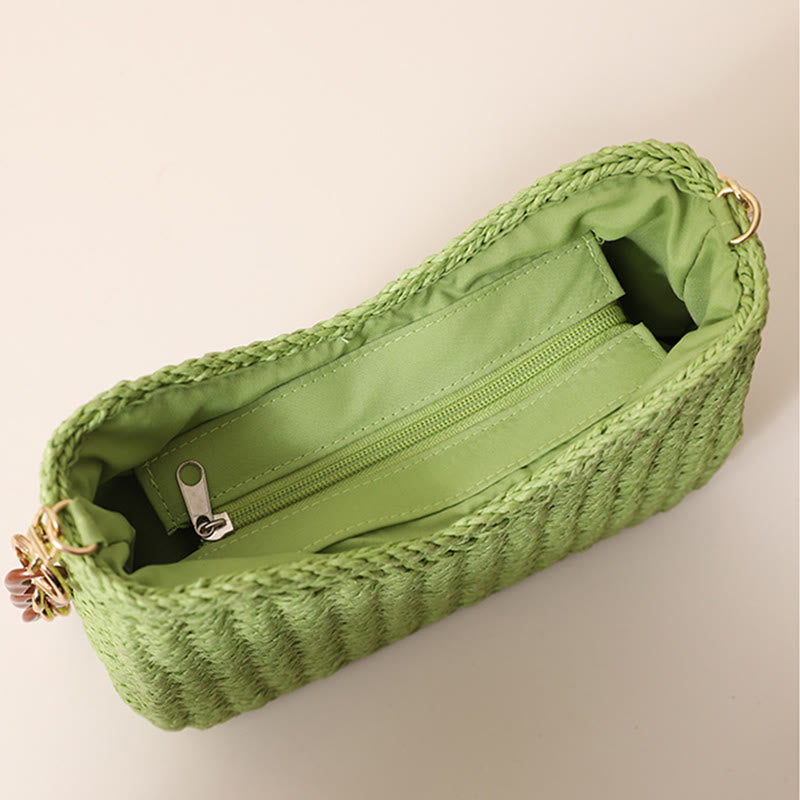 Shoulder Bag For Women Solid Color Seaside Holiday Straw Bag