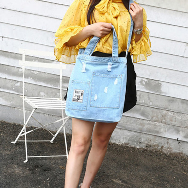 Denim Tote For Outing Retro Canvas Ripped Crossbody Bag - image 3