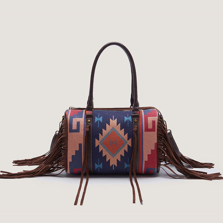 Vintage Hand-woven Boho Tote Tassel Top Handle Satchel with Crossbody Strap
