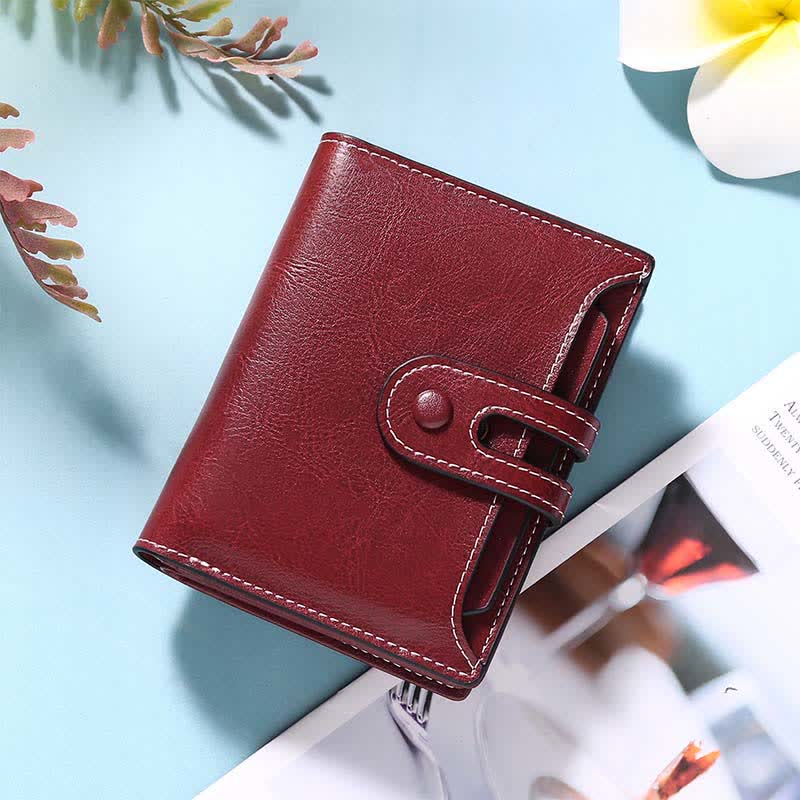 Women's Genuine Leather Bifold RFID Blocking Compact Wallet - FireBrick - image 4