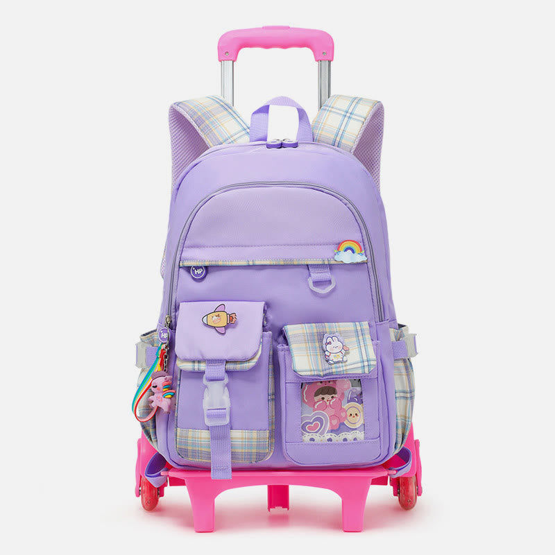 School Backpack For Kids Cute Pattern Rolling School Bag - Lavender - Two Wheels - image 1