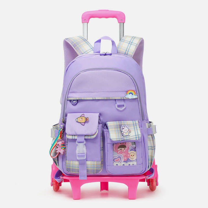 School Backpack For Kids Cute Pattern Rolling School Bag - Lavender - Two Wheels - image 1