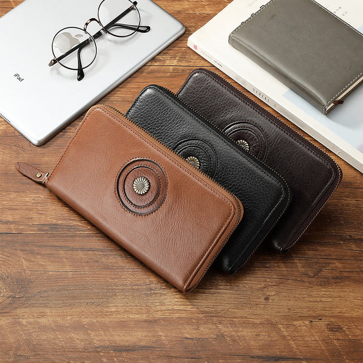 Genuine Leather Wallet For Women Men Solid Color Clutch Bag