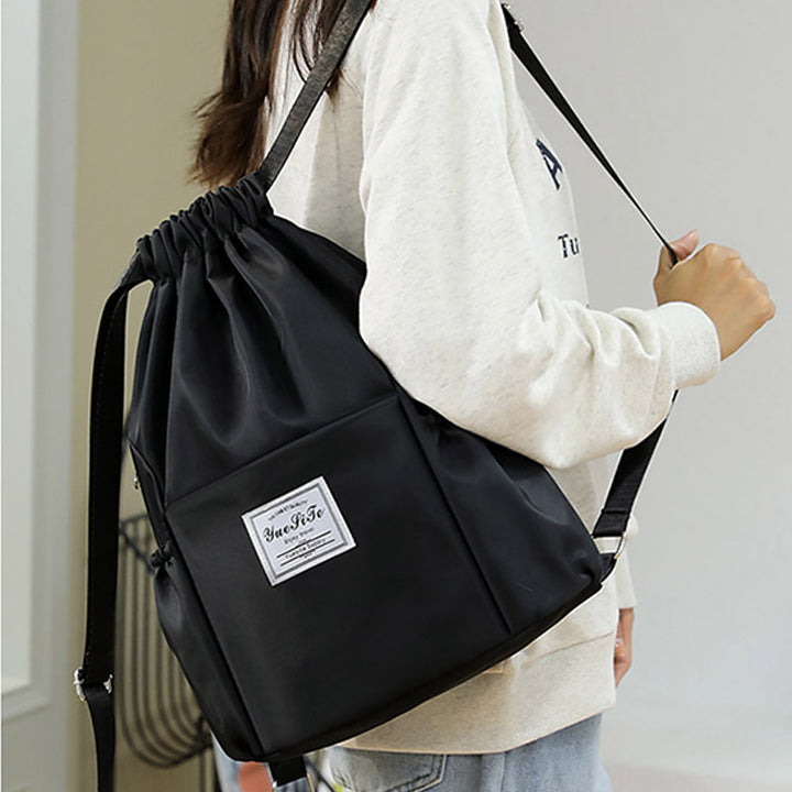 Waterproof String Bag Foldable Sports Gym Drawstring Backpack with Side Pocket