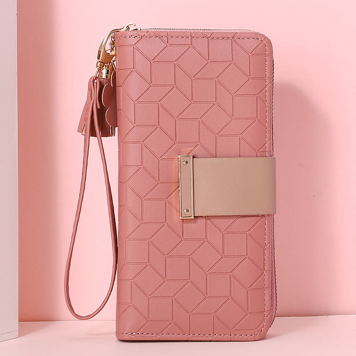 Square Plaid Money Clip Large Capacity Zipper Phone Wallet For Women