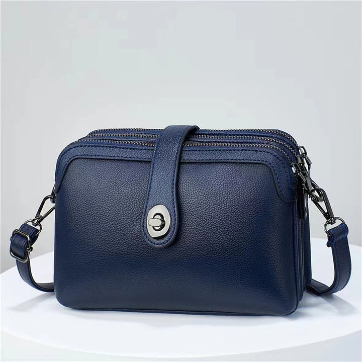 Triple Compartment Leather Bag For Women Large Capacity Plaid Bag
