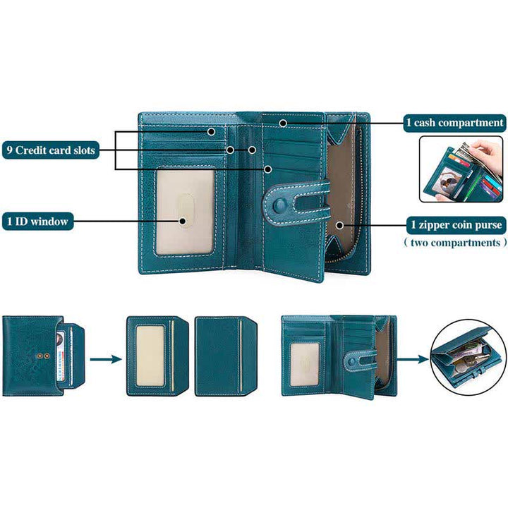 Women's Genuine Leather Bifold RFID Blocking Compact Wallet - image 2