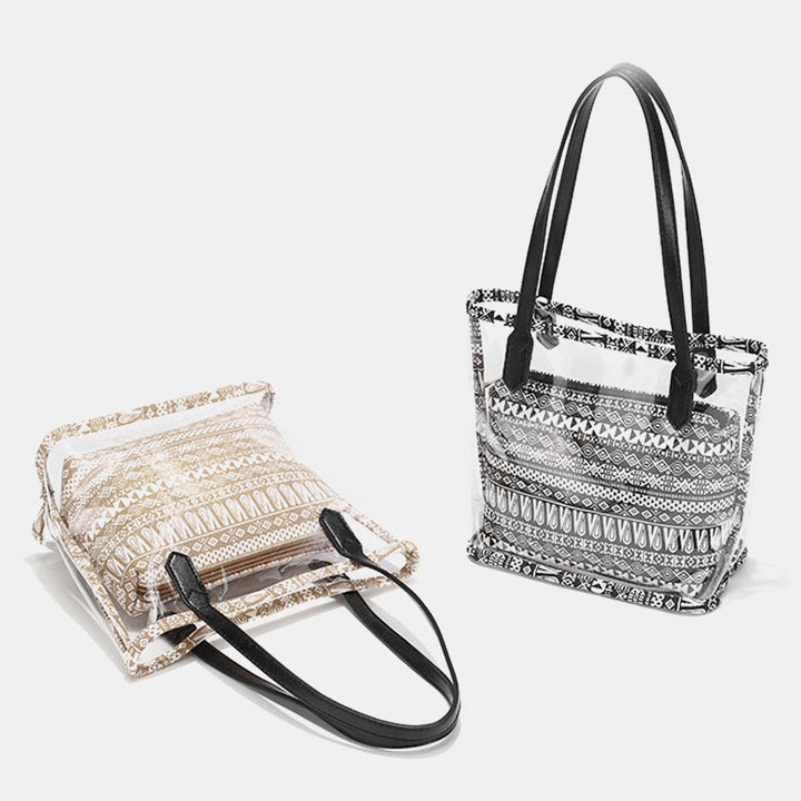 Large Clear Boho Tote Handbag Waterproof PVC Shoulder Bag with Interior Bag