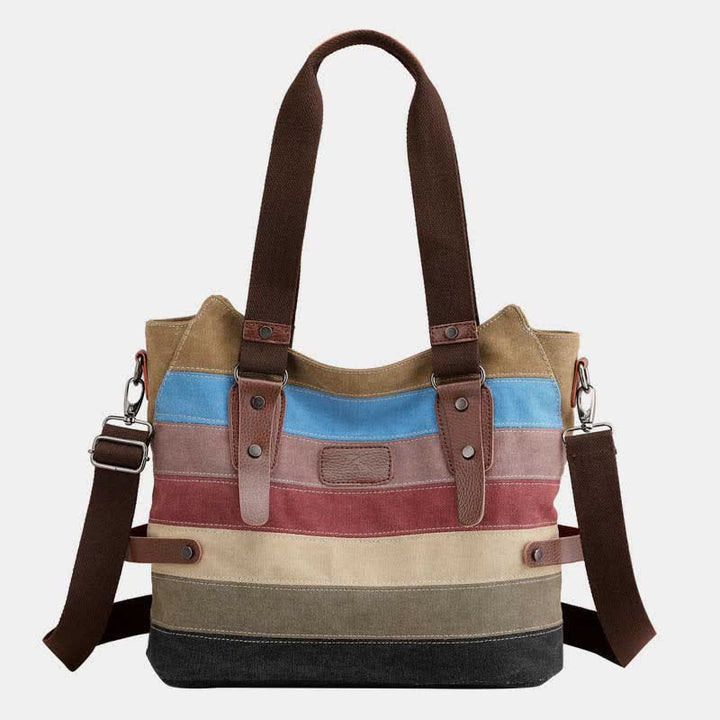 Multifunction Color Block Canvas Handbag Hobo Tote Bag Crossbody Purses