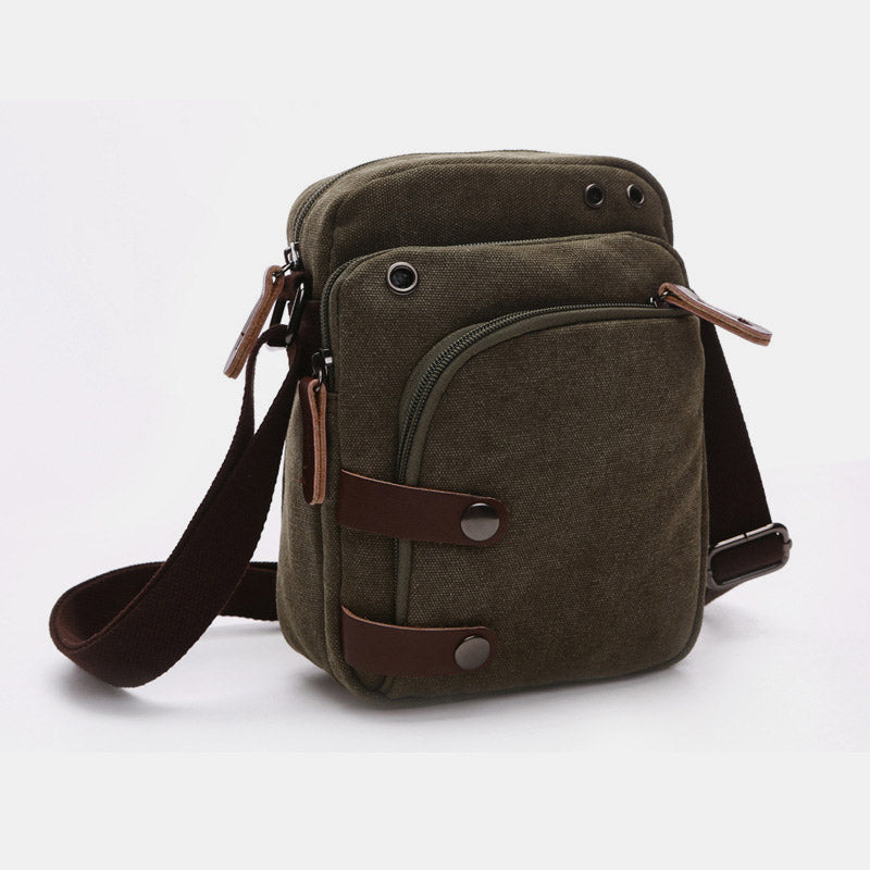 Triple Zip Durable Canvas Crossbody Bag Messenger Bag