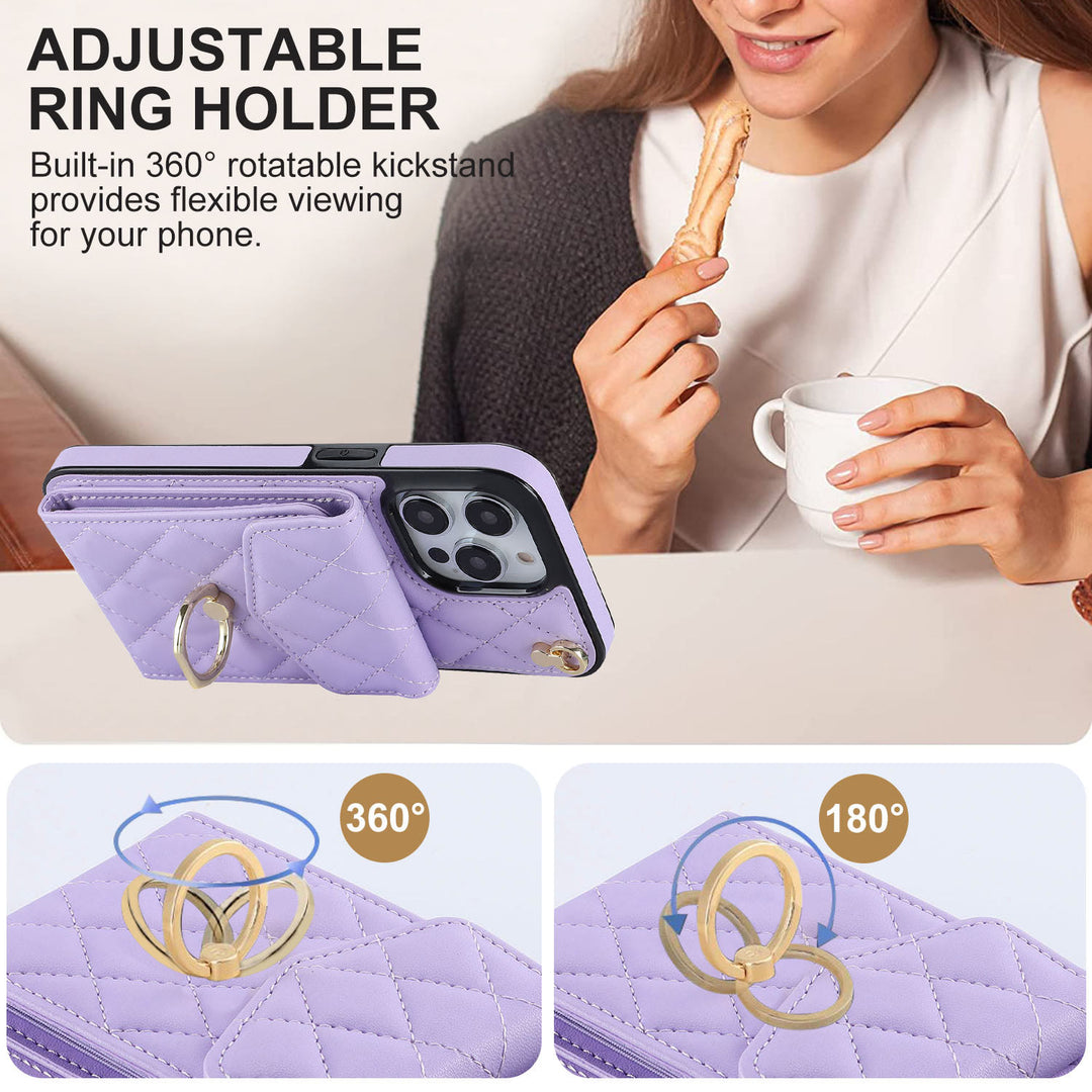 Phone Wallet Case For iPhone 13/14/15 Functional Quilted Crossbody Phone Case