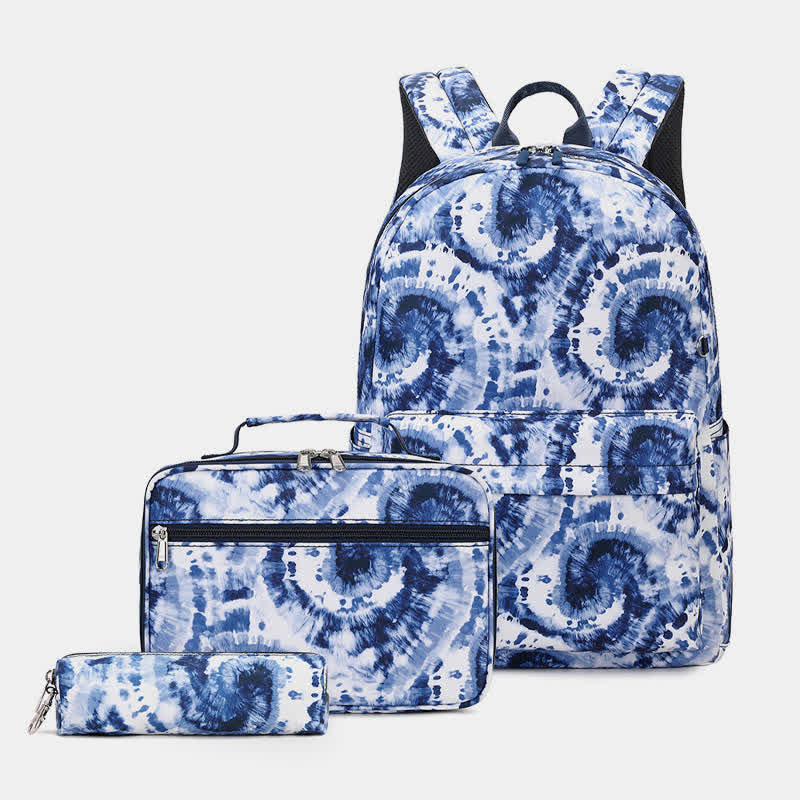 School Backpack Set 3 Pieces Tie-dye Girls Bookbags Lunch Bag Pencil Case