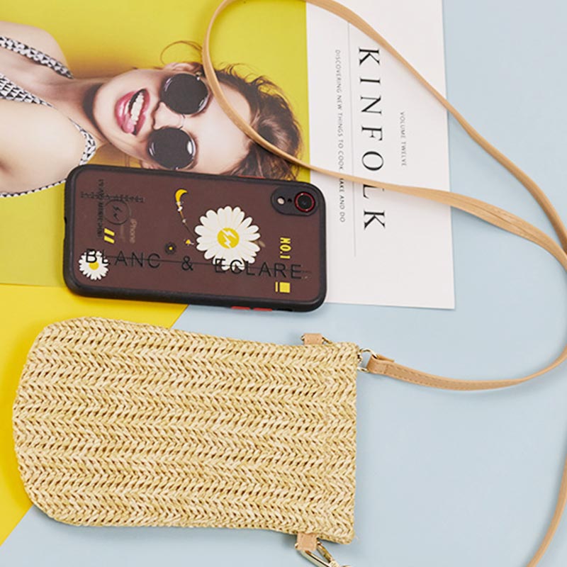 Handmade Straw Woven Phone Bag Mini Crossbody Bag