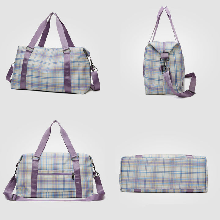 Large Capacity Waterproof Plaid Casual Fitness Travel Handbag