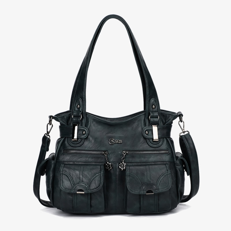 Tote For Women Daily Outing Multiple Pocket Solid Color Bag - DarkGreen - image 29