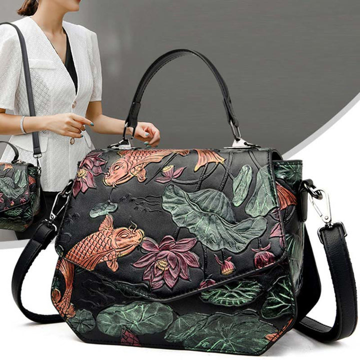 Top-Handle Bag for Women Large Capacity Ethnic Embossed Shoulder Bag - image 5