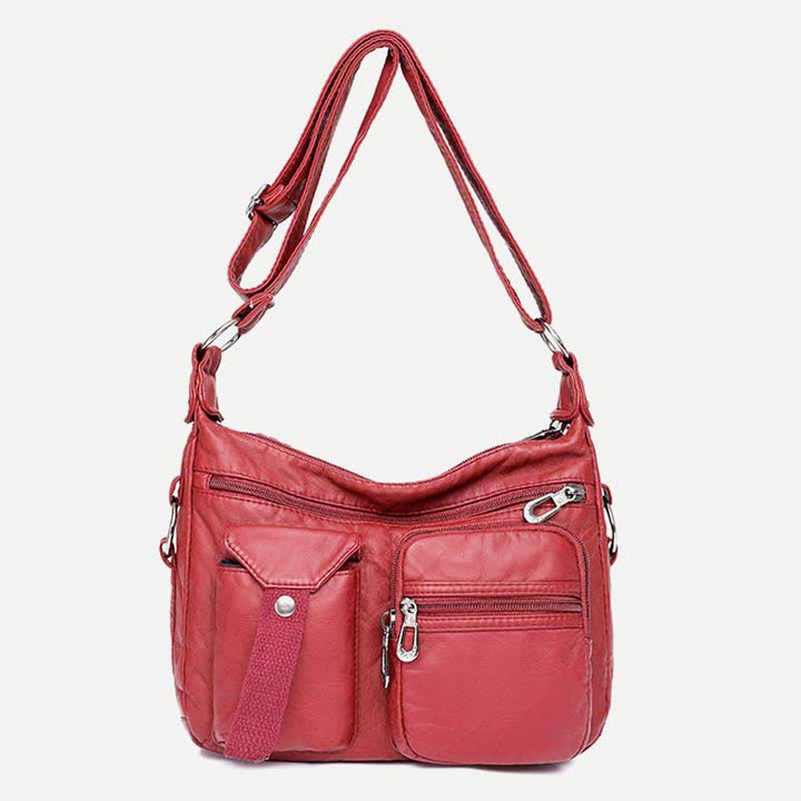 Women Soft Leather Crossbody Purse Double Compartment Roomy Handbag Shoulder Bag