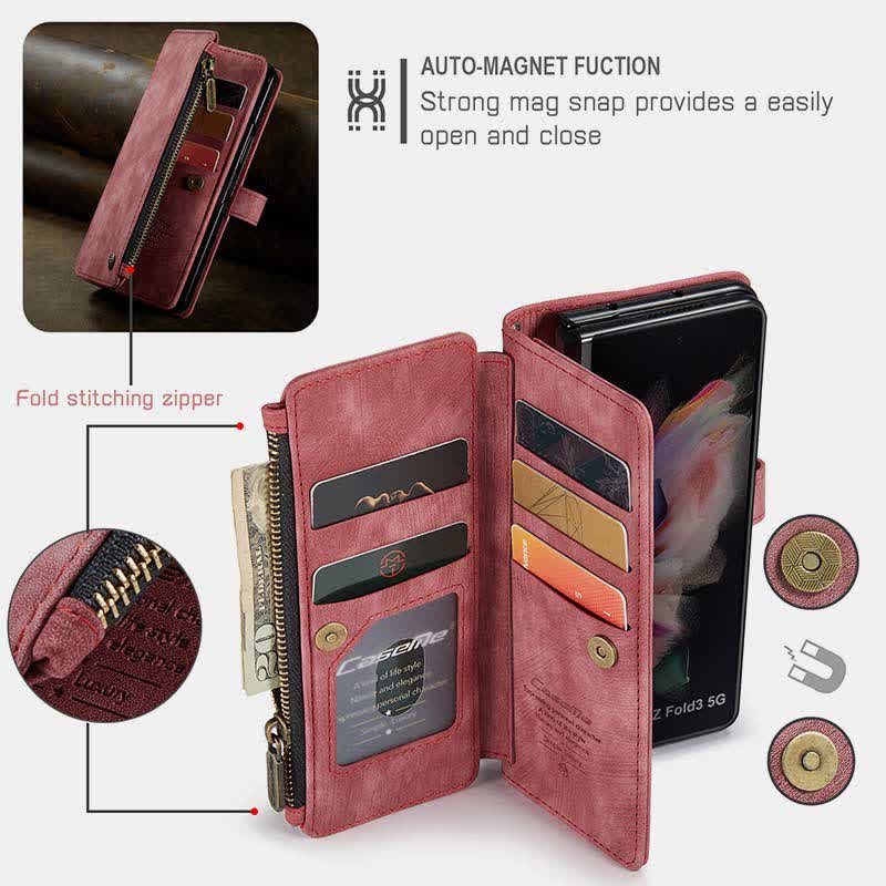 Galaxy Z Fold 3 4 5 Wallet Case with Card Holder Magnetic Kickstand for Women Men