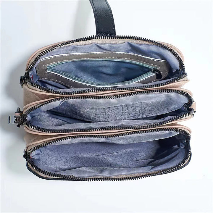 Triple Compartment Leather Bag For Women Large Capacity Plaid Bag