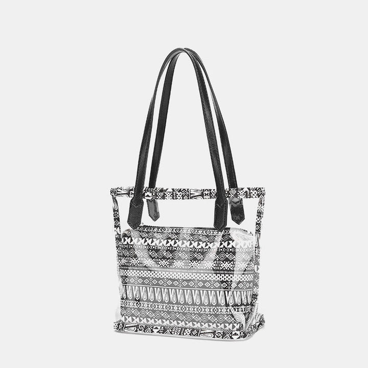 Large Clear Boho Tote Handbag Waterproof PVC Shoulder Bag with Interior Bag