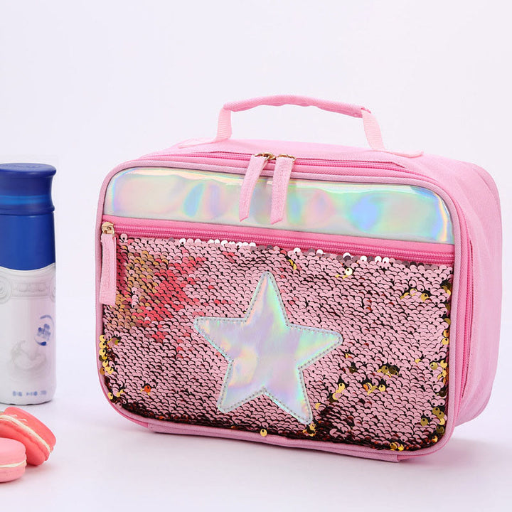 Lunch Bag For Children Glitter Heart Pattern Insulated Bag