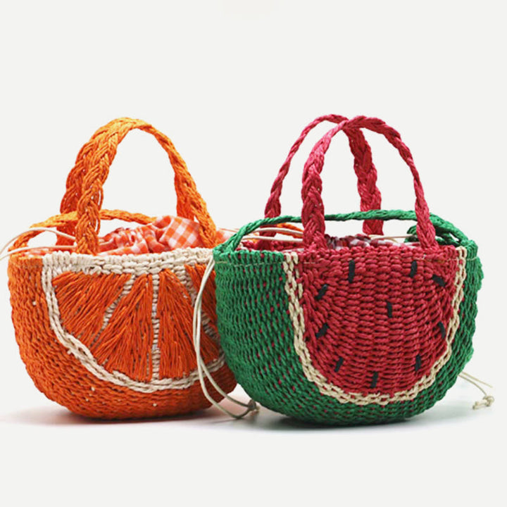 Beach Bag For Women Watermelon Pattern Portable Straw Crossbody Bag