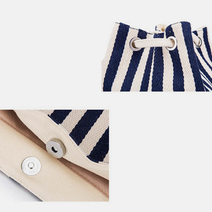 Large Capacity Multi-Carry Stripe Tote Bag Bucket Bag