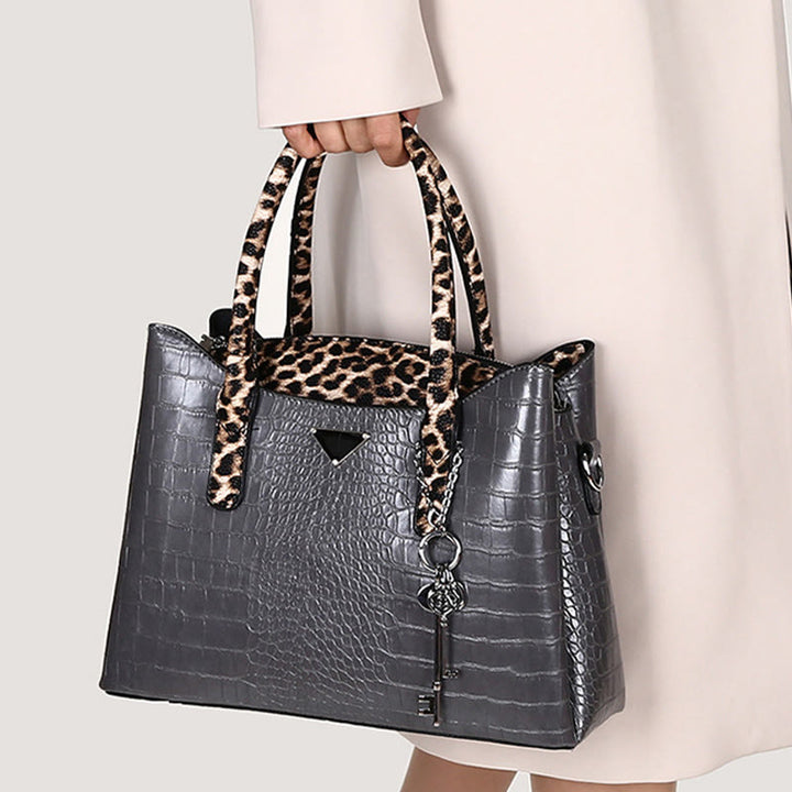 Crocodile Leopard Grain Leather Tote For Women 3 Piece Bag Set
