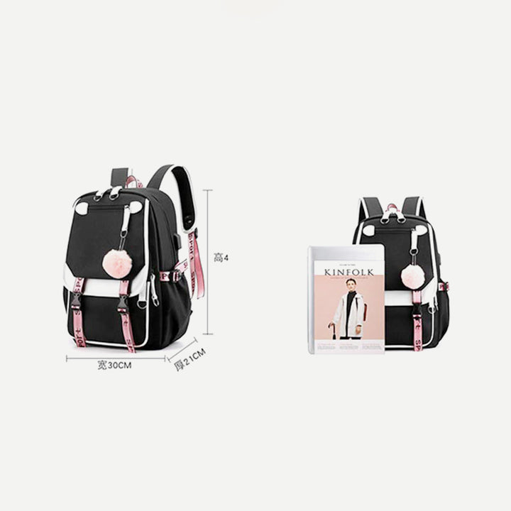 Teenage Girls School Backpack Student Bookbag with USB & Earphone Port