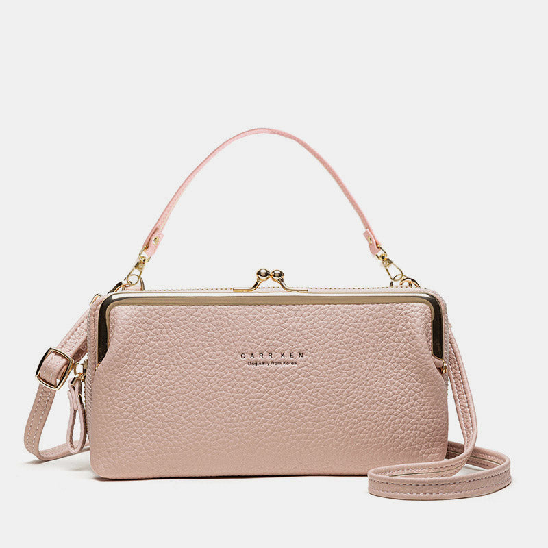 Large Capacity Multifunctional Kiss-lock  Crossbody Phone Bag - Pink - image 10