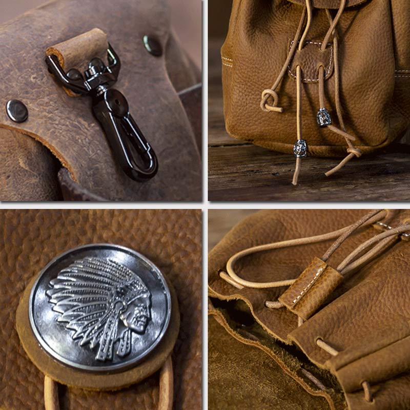 Genuine Leather Drawstring Pouch Purse Waist Bag Portable Wallet Belt Pouch