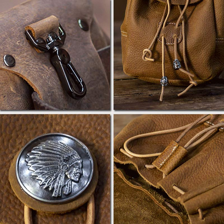 Genuine Leather Drawstring Pouch Purse Waist Bag Portable Wallet Belt Pouch