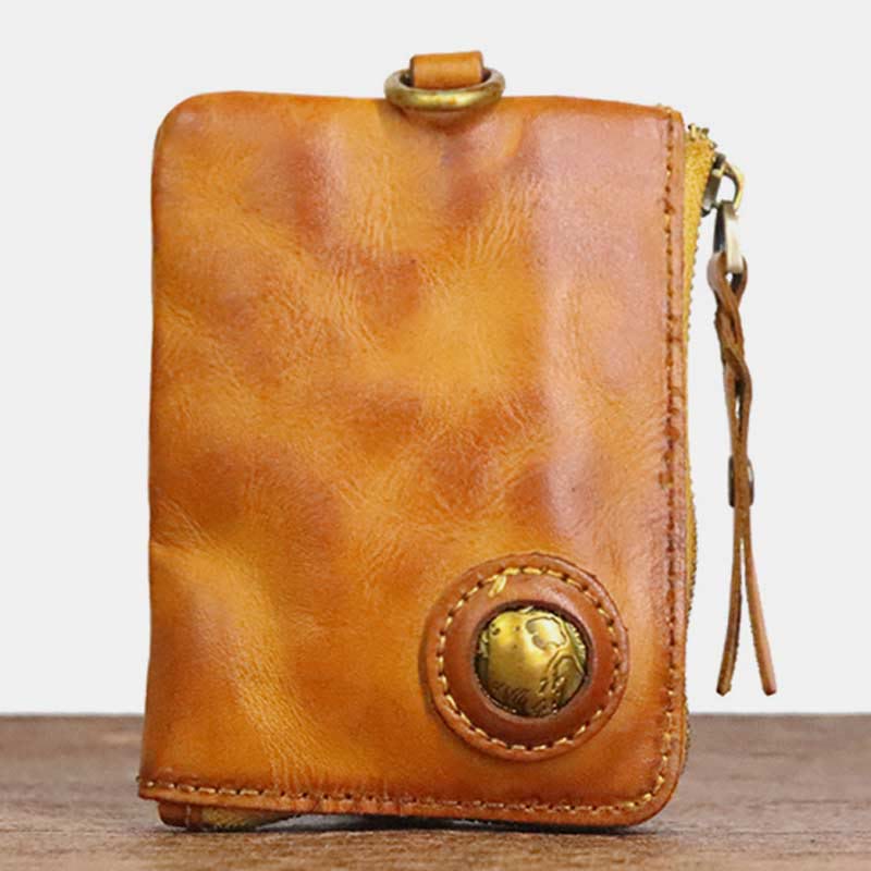 Wallet For Men Multifunctional Soft Leather Vintage Daily Zipper Purse - Yellow - image 2