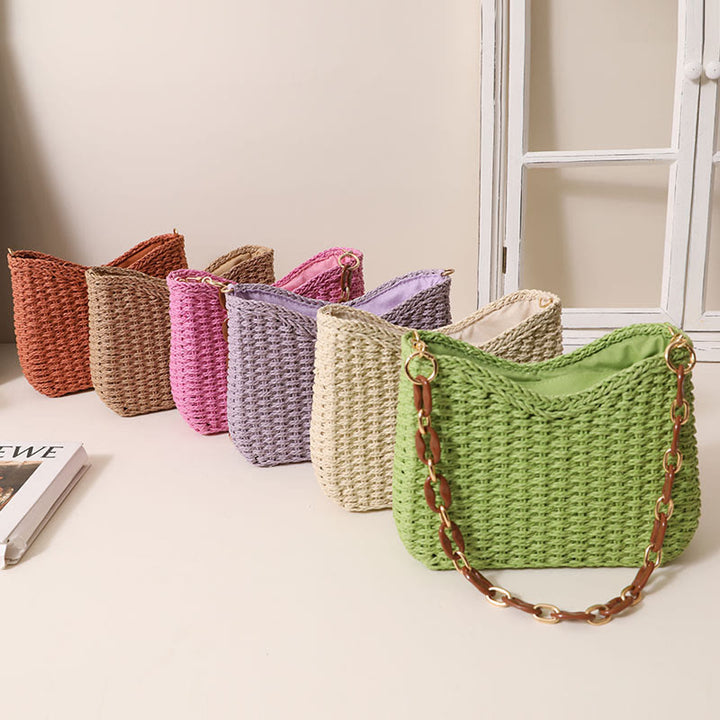 Shoulder Bag For Women Solid Color Seaside Holiday Straw Bag