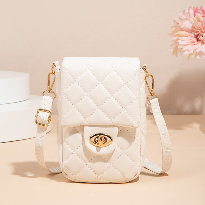 Diamond Check Embroidered PU Leather Crossbody Phone Bag For Women