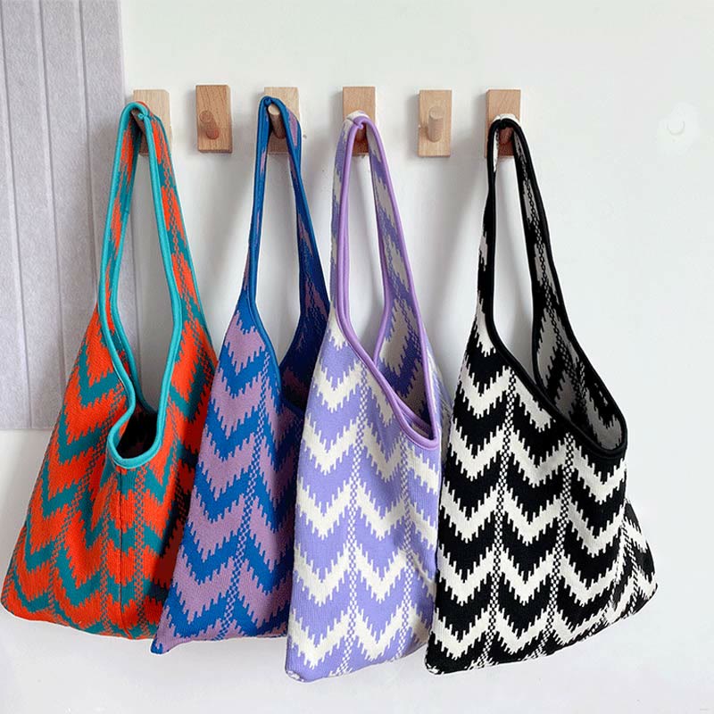 Wavy Stripe Tote For Women College Student Shoulder Bag