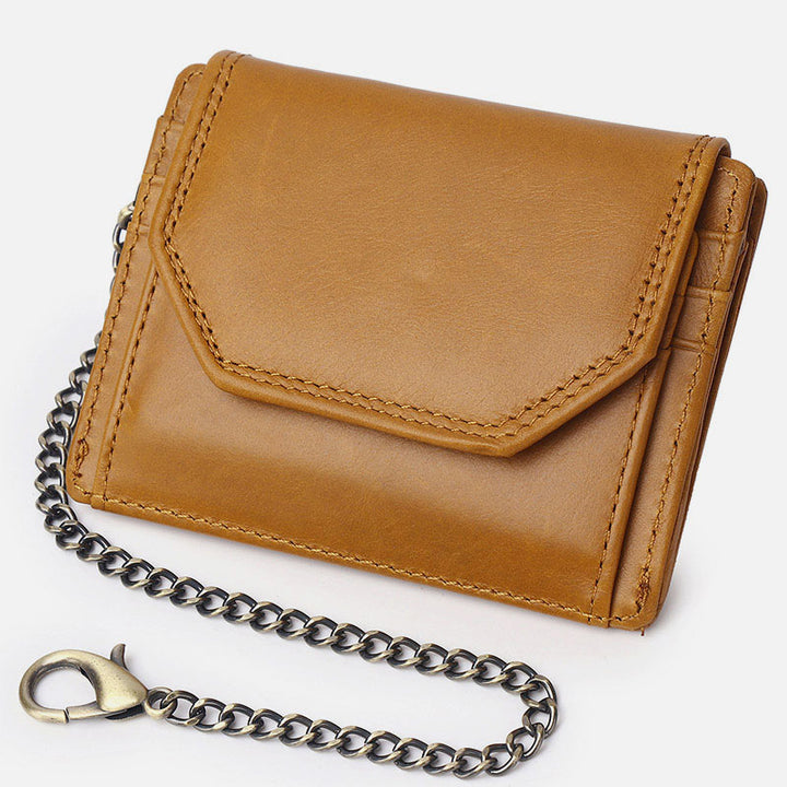 Men's Trifold Wallet Slim Genuine Leather Wallet Card Holder with Chain