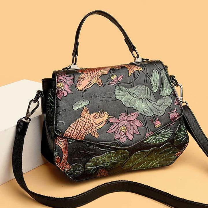 Top-Handle Bag for Women Large Capacity Ethnic Embossed Shoulder Bag - image 7